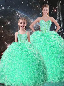 Sweetheart Sleeveless Lace Up 15 Quinceanera Dress Apple Green Organza