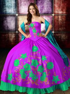 Multi-color Satin Lace Up Strapless Sleeveless Floor Length Quince Ball Gowns Embroidery