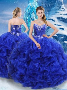 Superior Royal Blue Ball Gowns Organza Sweetheart Sleeveless Beading Floor Length Lace Up 15 Quinceanera Dress