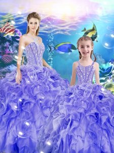 Elegant Sweetheart Sleeveless Lace Up Sweet 16 Quinceanera Dress Lavender Organza