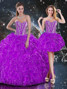 Customized Purple Sleeveless Organza Lace Up Vestidos de Quinceanera for Military Ball and Sweet 16 and Quinceanera
