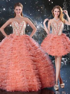 Fashionable Sleeveless Lace Up Floor Length Beading and Ruffled Layers Sweet 16 Dresses