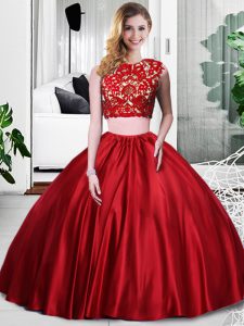 Fantastic Wine Red Zipper Scoop Lace and Ruching Vestidos de Quinceanera Taffeta Sleeveless