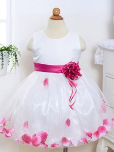 Sleeveless Appliques and Hand Made Flower Zipper Pageant Dress for Girls