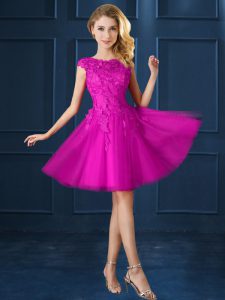 Vintage Knee Length Lace Up Court Dresses for Sweet 16 Fuchsia for Prom and Party with Lace and Belt