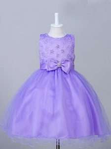Simple Eggplant Purple Zipper Scoop Appliques and Bowknot Glitz Pageant Dress Tulle Sleeveless
