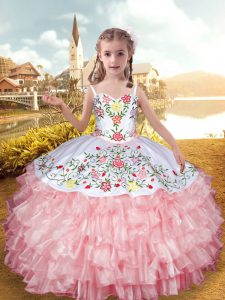 Organza and Taffeta Sleeveless Floor Length Little Girl Pageant Dress and Embroidery and Ruffled Layers