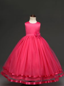 Hot Sale Hot Pink Winning Pageant Gowns Wedding Party with Hand Made Flower Scoop Sleeveless Zipper