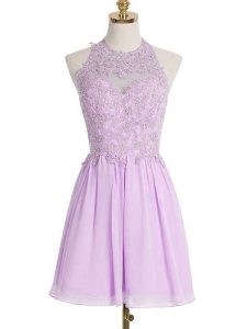 Custom Design Knee Length Lace Up Quinceanera Court Dresses Lavender for Prom and Party and Wedding Party with Appliques