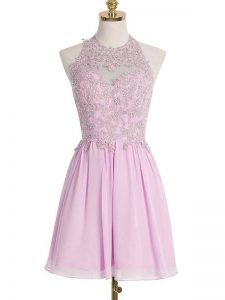High End Lilac Chiffon Lace Up Quinceanera Court Dresses Sleeveless Knee Length Appliques