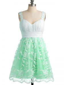 Adorable Knee Length Empire Sleeveless Apple Green Damas Dress Lace Up