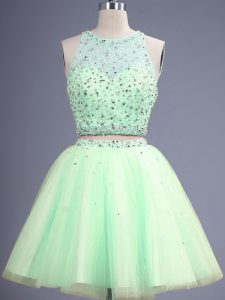 Yellow Green Lace Up Scoop Beading Court Dresses for Sweet 16 Tulle Sleeveless