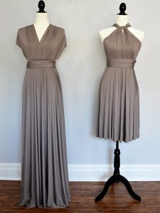 Sleeveless Lace Up Floor Length Ruching Damas Dress