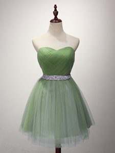 Green Sweetheart Lace Up Beading and Ruching Quinceanera Court of Honor Dress Sleeveless