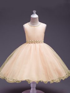 Custom Design Knee Length Ball Gowns Sleeveless Peach Evening Gowns Zipper