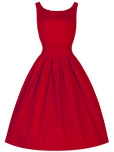 Red Lace Up Vestidos de Damas Ruching Sleeveless Knee Length