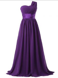 Classical Floor Length Empire Sleeveless Purple Quinceanera Court of Honor Dress Lace Up