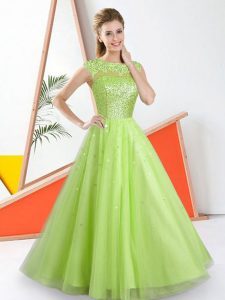 Yellow Green Backless Bateau Beading and Lace Damas Dress Tulle Sleeveless