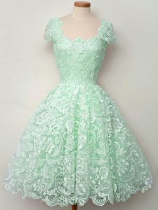 Beauteous Knee Length Apple Green Dama Dress Lace Cap Sleeves Lace