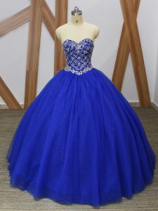 Sexy Floor Length Royal Blue Quinceanera Gown Sweetheart Sleeveless Lace Up