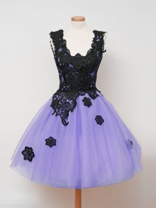 Custom Design Lavender Sleeveless Knee Length Lace Zipper Dama Dress
