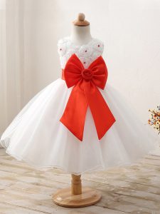 Customized White Ball Gowns Organza Scoop Sleeveless Bowknot Mini Length Zipper Little Girl Pageant Dress