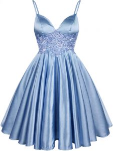 Light Blue Sleeveless Knee Length Lace Lace Up Quinceanera Dama Dress