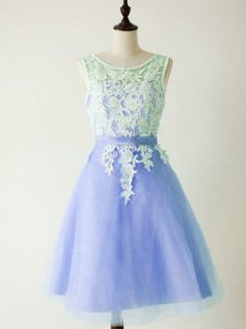 Adorable Light Blue Scoop Neckline Lace Dama Dress for Quinceanera Sleeveless Lace Up