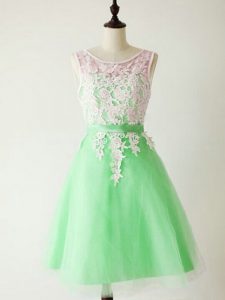 Luxurious Scoop Sleeveless Court Dresses for Sweet 16 Knee Length Lace Apple Green Tulle