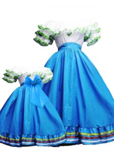 Modern Taffeta Off The Shoulder Sleeveless Lace Up Ruffled Layers Quinceanera Dresses in Baby Blue