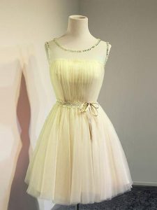 Gold Sleeveless Belt Knee Length Vestidos de Damas