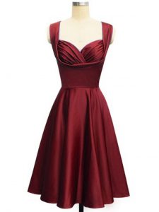 Flirting Straps Sleeveless Lace Up Quinceanera Court of Honor Dress Wine Red Taffeta