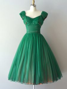 Knee Length A-line Cap Sleeves Green Dama Dress Lace Up