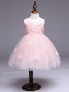 Discount Baby Pink Zipper Scoop Appliques and Bowknot Custom Made Pageant Dress Tulle Sleeveless