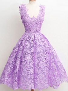 Noble Knee Length A-line Sleeveless Lavender Court Dresses for Sweet 16 Zipper