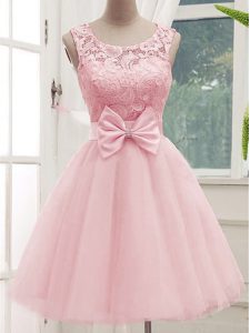 Luxurious Knee Length A-line Sleeveless Baby Pink Vestidos de Damas Lace Up