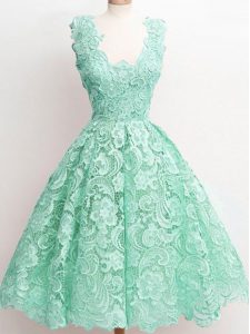 Apple Green Straps Zipper Lace Dama Dress for Quinceanera Sleeveless