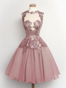 Chiffon High-neck Sleeveless Lace Up Lace Dama Dress for Quinceanera in Grey