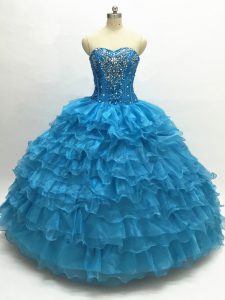 Eye-catching Floor Length Ball Gowns Sleeveless Teal 15th Birthday Dress Lace Up