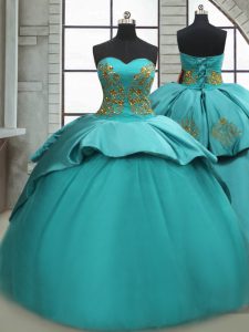 Sumptuous Turquoise Quinceanera Gown Sweetheart Sleeveless Sweep Train Lace Up