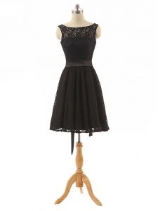 Decent Black Zipper Bateau Lace and Belt Damas Dress Lace Sleeveless