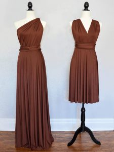 Ruching Court Dresses for Sweet 16 Brown Lace Up Sleeveless Floor Length