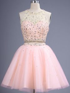 Cute Scoop Sleeveless Lace Up Damas Dress Peach Tulle