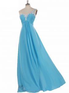 Aqua Blue Chiffon Zipper Damas Dress Sleeveless Floor Length Appliques