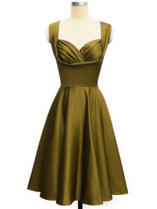 Olive Green Straps Neckline Ruching Quinceanera Dama Dress Sleeveless Lace Up