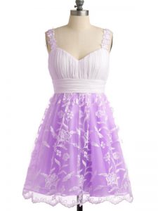 Custom Fit Lilac Vestidos de Damas Prom and Party and Wedding Party with Lace Straps Sleeveless Lace Up