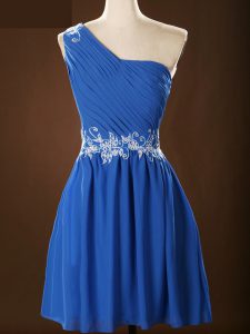 Empire Vestidos de Damas Blue One Shoulder Chiffon Sleeveless Mini Length Zipper