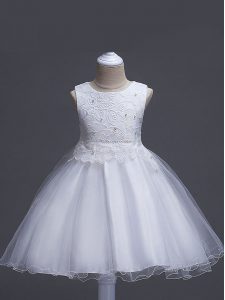 Knee Length Ball Gowns Sleeveless White Child Pageant Dress Zipper