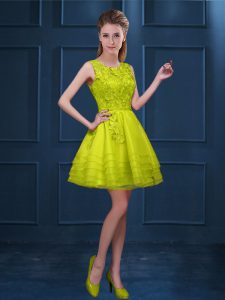 Cute Yellow Green Zipper Scoop Lace and Ruffled Layers Quinceanera Court of Honor Dress Tulle Sleeveless