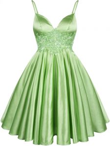 Elastic Woven Satin Spaghetti Straps Sleeveless Lace Up Lace Vestidos de Damas in Green